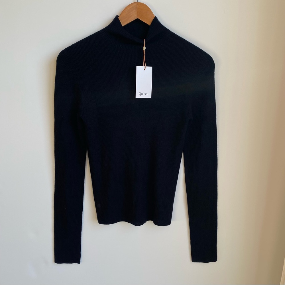 Quince 100% Mongolian Cashmere Ribbed Featherweight Mock Neck Sweater